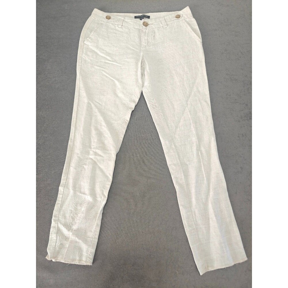 Banana Republic Women's 00P Petite Linen Cotton Pants Beige Straight Leg